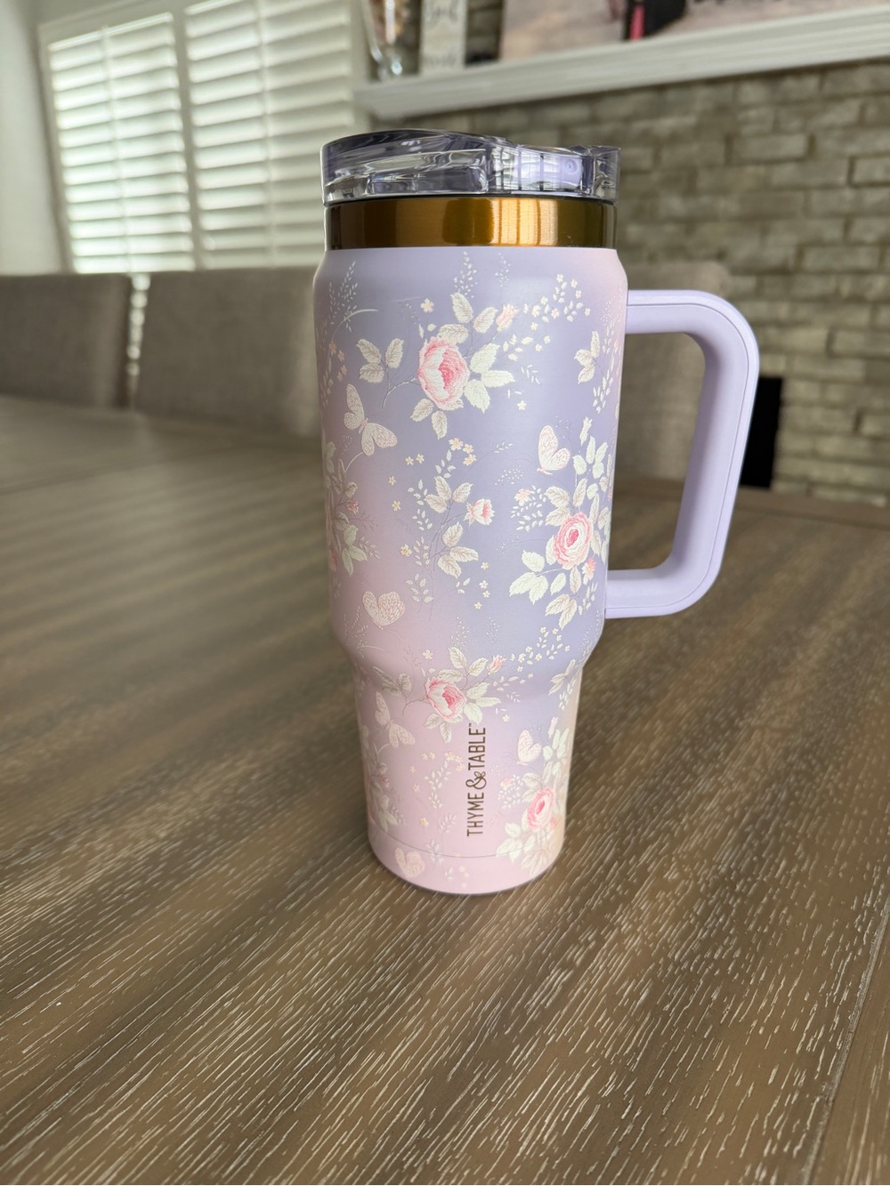 Lavender Floral Insulated Travel Mug with Handle